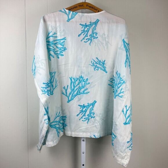 Chico's Coral Shades Beach Coverup Poncho Top Womens Size S/M Teal‎ White - Picture 5 of 6